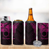 Kia Orana Cook Islands 4 in 1 Can Cooler Tumbler Circle Stars With Floral Pink Pattern
