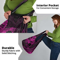 Kia Orana Cook Islands Grocery Bag Circle Stars With Floral Pink Pattern