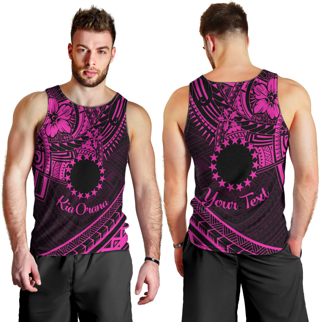 Kia Orana Cook Islands Men Tank Top Circle Stars With Floral Pink Pattern LT01 - Polynesian Pride