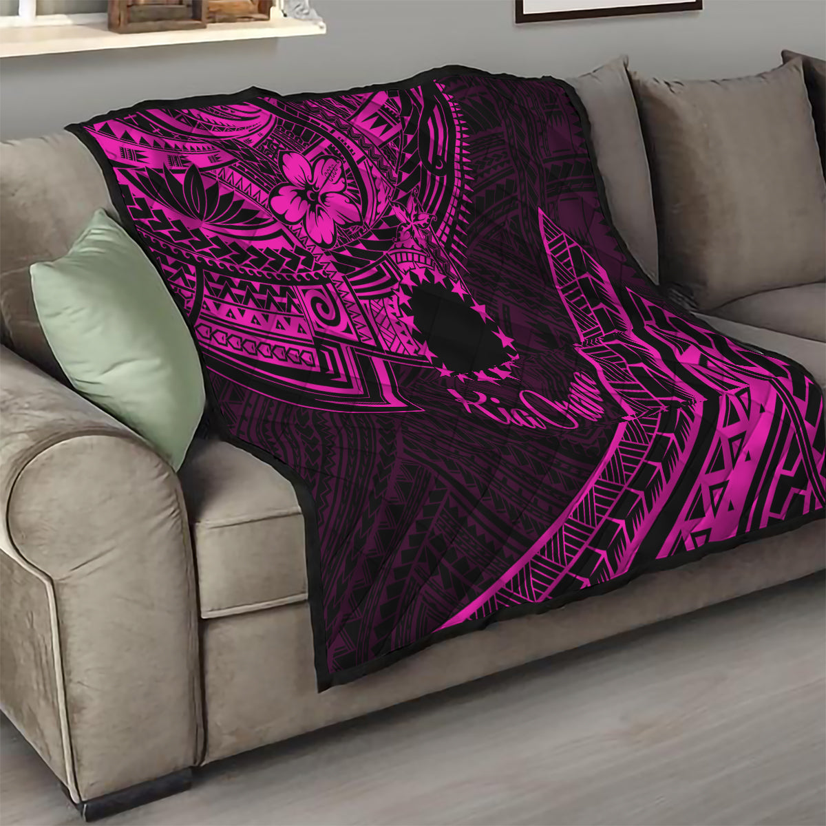 Kia Orana Cook Islands Quilt Circle Stars With Floral Pink Pattern LT01 - Polynesian Pride
