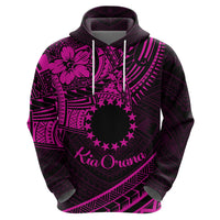 Kia Orana Cook Islands Zip Hoodie Circle Stars With Floral Pink Pattern LT01 - Polynesian Pride