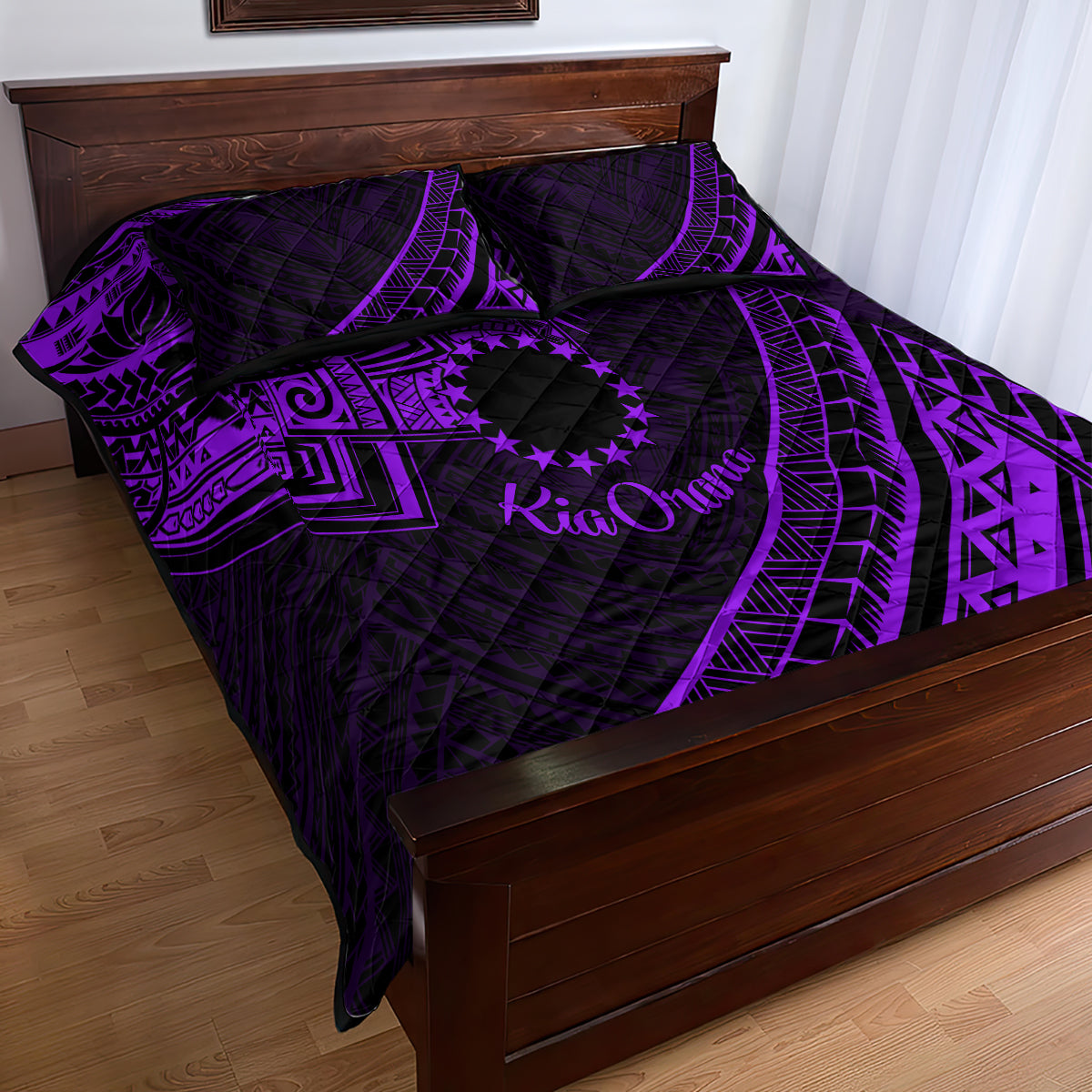 Kia Orana Cook Islands Quilt Bed Set Circle Stars With Floral Purple Pattern LT01 - Polynesian Pride