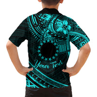 Kia Orana Cook Islands Kid Hawaiian Shirt Circle Stars With Floral Turquoise Pattern LT01 - Polynesian Pride