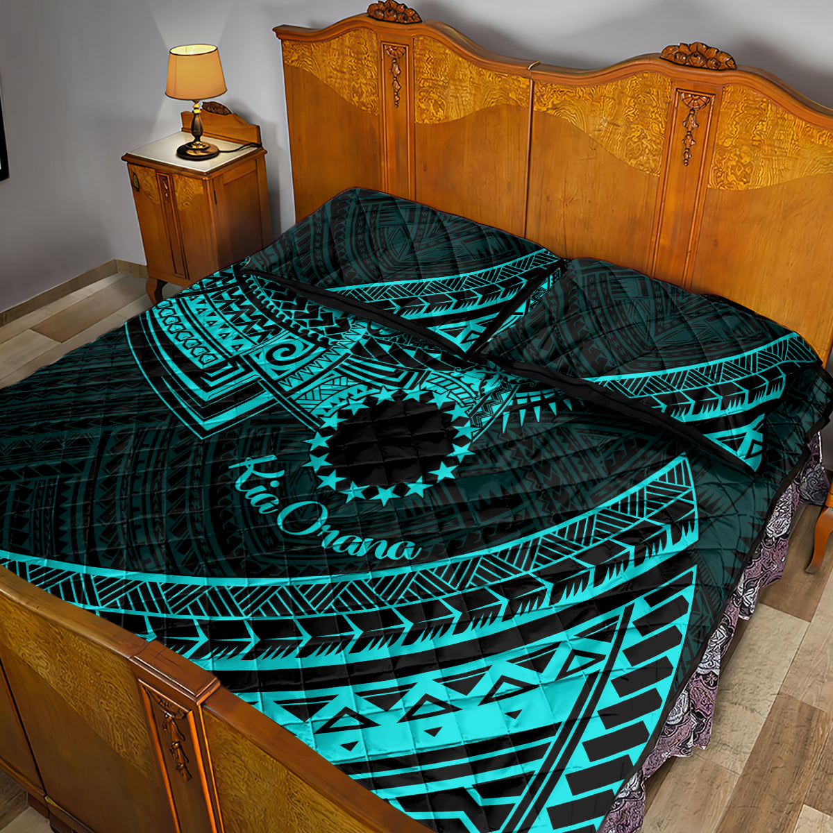 Kia Orana Cook Islands Quilt Bed Set Circle Stars With Floral Turquoise Pattern LT01 - Polynesian Pride