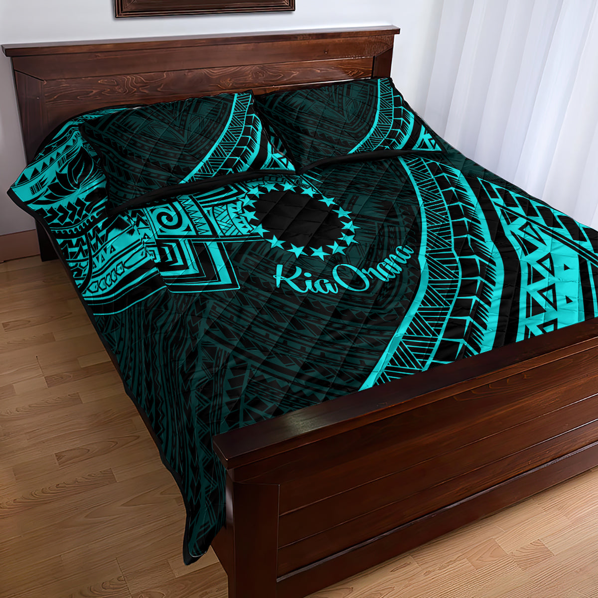 Kia Orana Cook Islands Quilt Bed Set Circle Stars With Floral Turquoise Pattern LT01 - Polynesian Pride