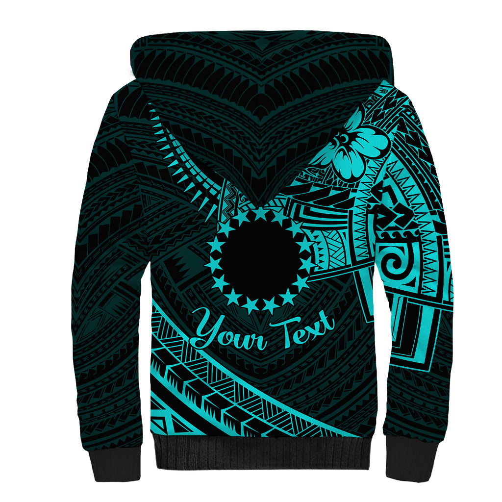 Kia Orana Cook Islands Sherpa Hoodie Circle Stars With Floral Turquoise Pattern LT01 - Polynesian Pride
