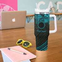 Kia Orana Cook Islands Tumbler With Handle Circle Stars With Floral Turquoise Pattern