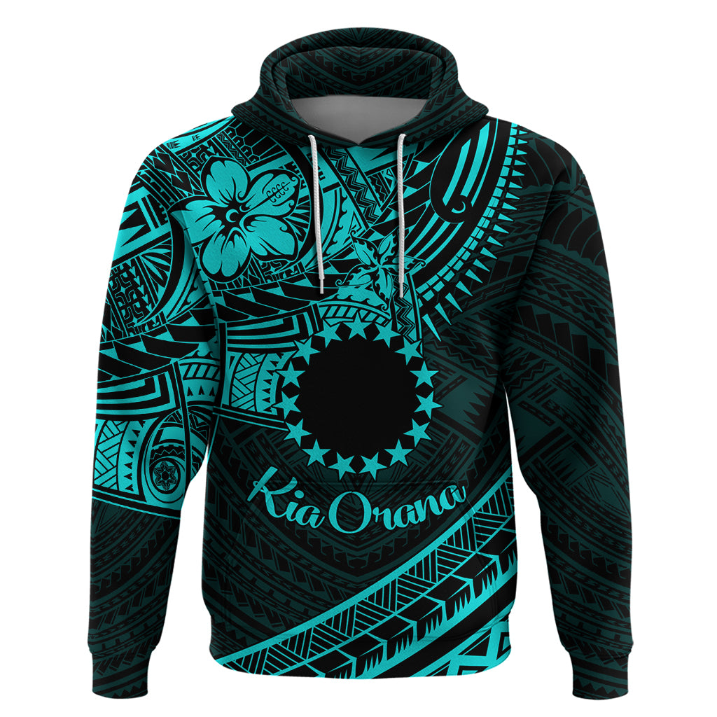 Kia Orana Cook Islands Zip Hoodie Circle Stars With Floral Turquoise Pattern LT01 Pullover Hoodie Turquoise - Polynesian Pride