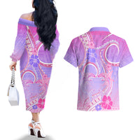Polynesian Shark Valentine Couples Matching Off The Shoulder Long Sleeve Dress and Hawaiian Shirt Sweet Unique Version LT01 - Polynesian Pride