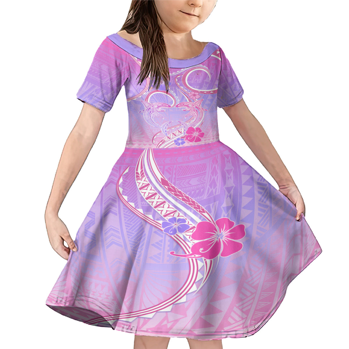 Polynesian Shark Valentine Family Matching Mermaid Dress and Hawaiian Shirt Sweet Unique Version LT01 Daughter's Dress Pink - Polynesian Pride