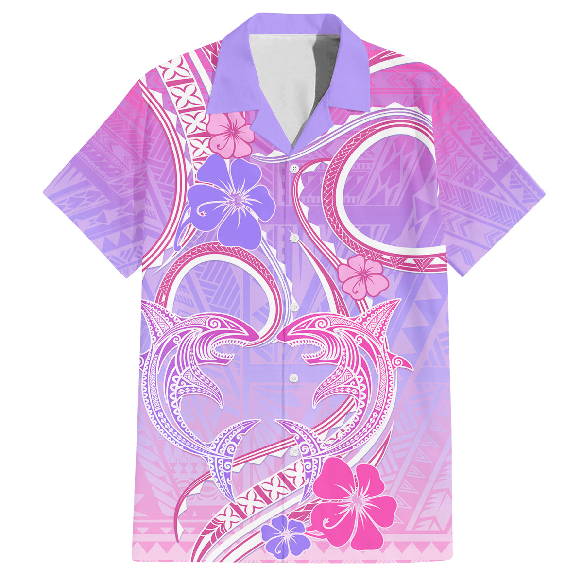 Polynesian Shark Valentine Family Matching Puletasi and Hawaiian Shirt Sweet Unique Version LT01 Dad's Shirt - Short Sleeve Pink - Polynesian Pride
