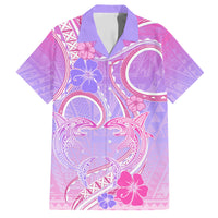 Polynesian Shark Valentine Family Matching Short Sleeve Bodycon Dress and Hawaiian Shirt Sweet Unique Version LT01 Dad's Shirt - Short Sleeve Pink - Polynesian Pride