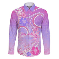 Polynesian Shark Valentine Family Matching Short Sleeve Bodycon Dress and Hawaiian Shirt Sweet Unique Version LT01 Dad's Shirt - Long Sleeve Pink - Polynesian Pride