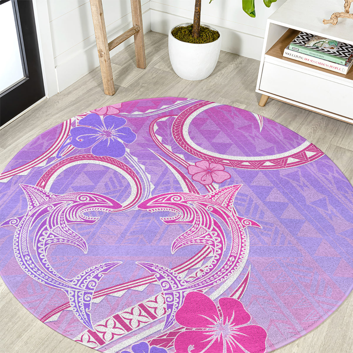 Polynesian Shark Valentine Round Carpet Sweet Unique Version LT01 Pink - Polynesian Pride