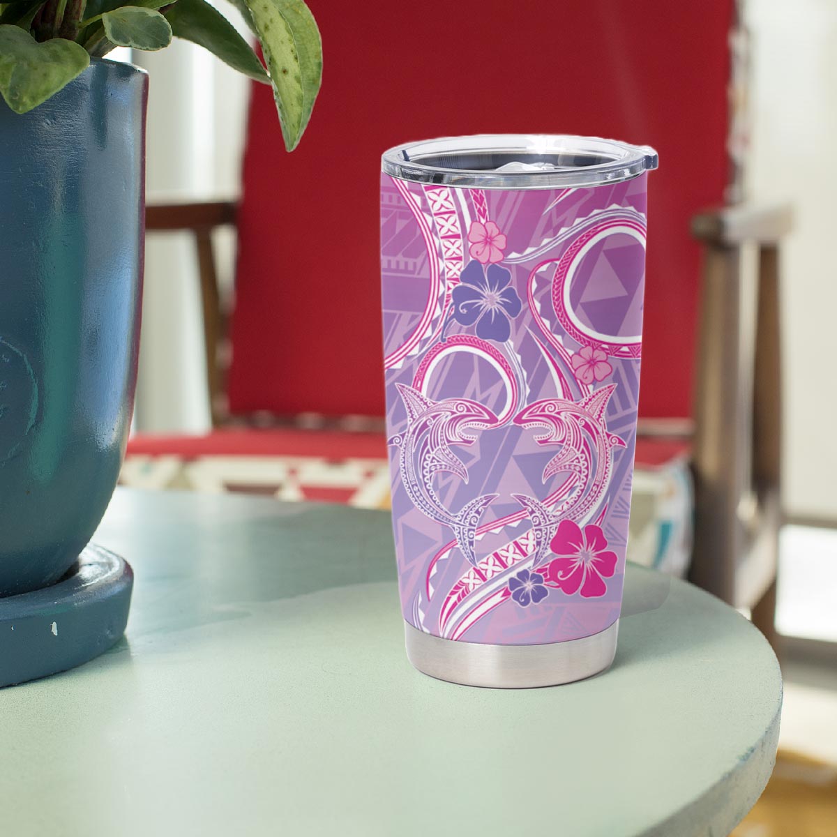 Polynesian Shark Valentine Tumbler Cup Sweet Unique Version