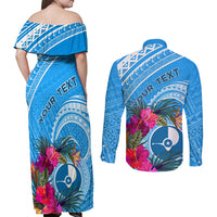 Yap Day Couples Matching Off Shoulder Maxi Dress and Long Sleeve Button Shirt Nam nu Waqab Tropical Flower LT01 - Polynesian Pride