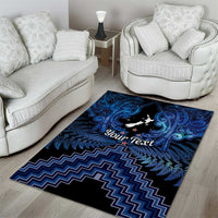 Personalised Aotearoa Matariki Area Rug Blue Fern Maori Poutama