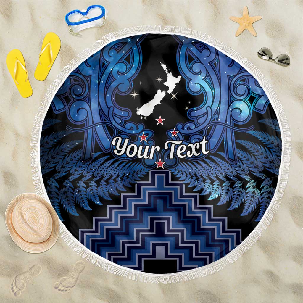 Personalised Aotearoa Matariki Beach Blanket Blue Fern Maori Poutama