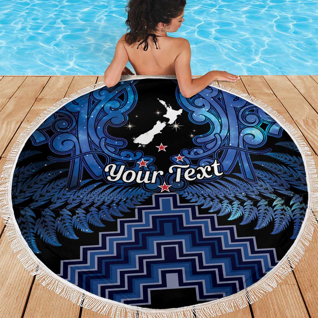 Personalised Aotearoa Matariki Beach Blanket Blue Fern Maori Poutama