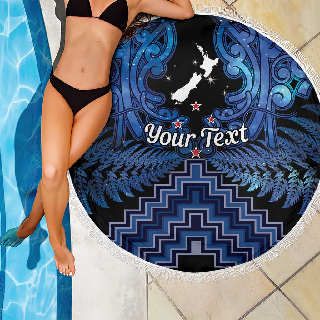 Personalised Aotearoa Matariki Beach Blanket Blue Fern Maori Poutama
