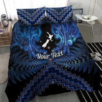 Personalised Aotearoa Matariki Bedding Set Blue Fern Maori Poutama