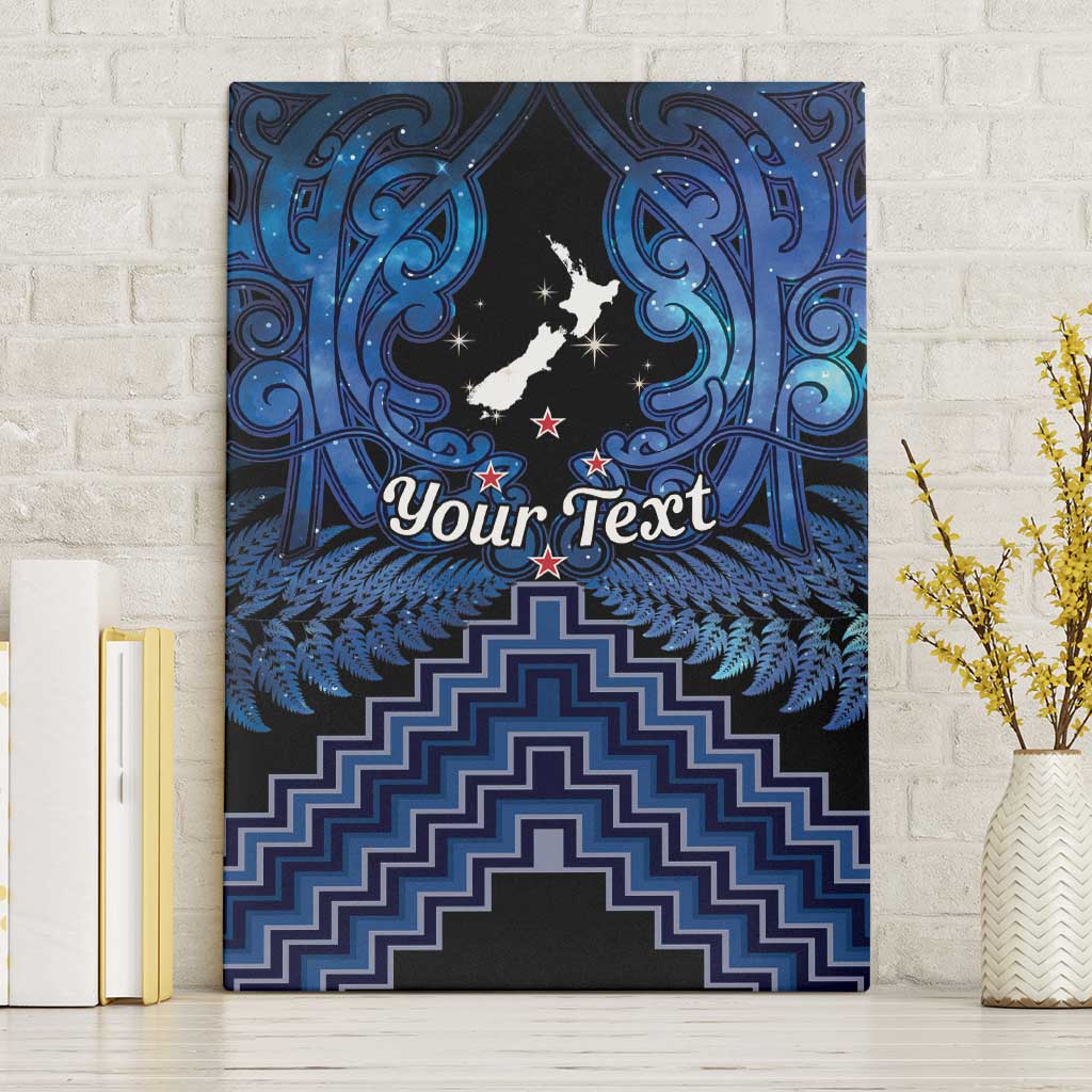 Personalised Aotearoa Matariki Canvas Wall Art Blue Fern Maori Poutama