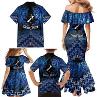 Personalised Aotearoa Matariki Family Matching Mermaid Dress and Hawaiian Shirt Blue Fern Maori Poutama