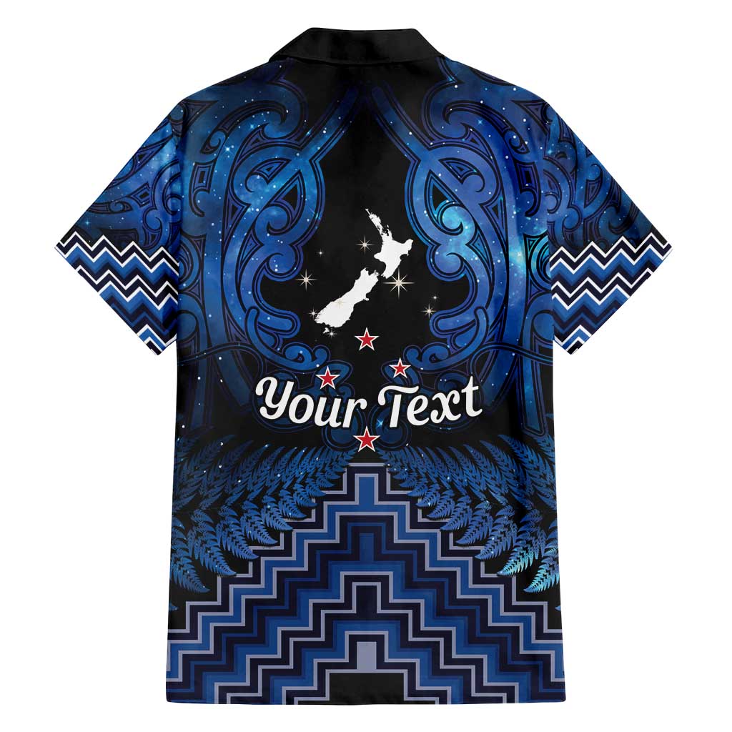 Personalised Aotearoa Matariki Family Matching Off Shoulder Maxi Dress and Hawaiian Shirt Blue Fern Maori Poutama