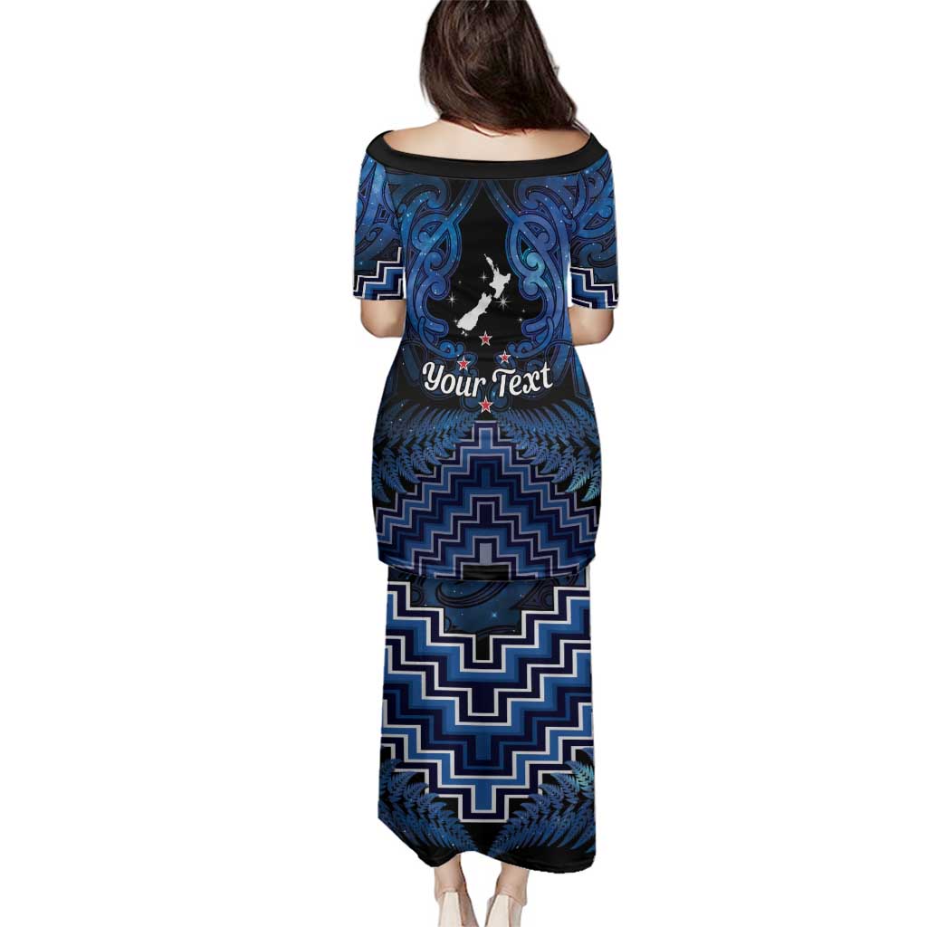 Personalised Aotearoa Matariki Family Matching Puletasi and Hawaiian Shirt Blue Fern Maori Poutama