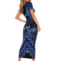 Personalised Aotearoa Matariki Family Matching Short Sleeve Bodycon Dress and Hawaiian Shirt Blue Fern Maori Poutama