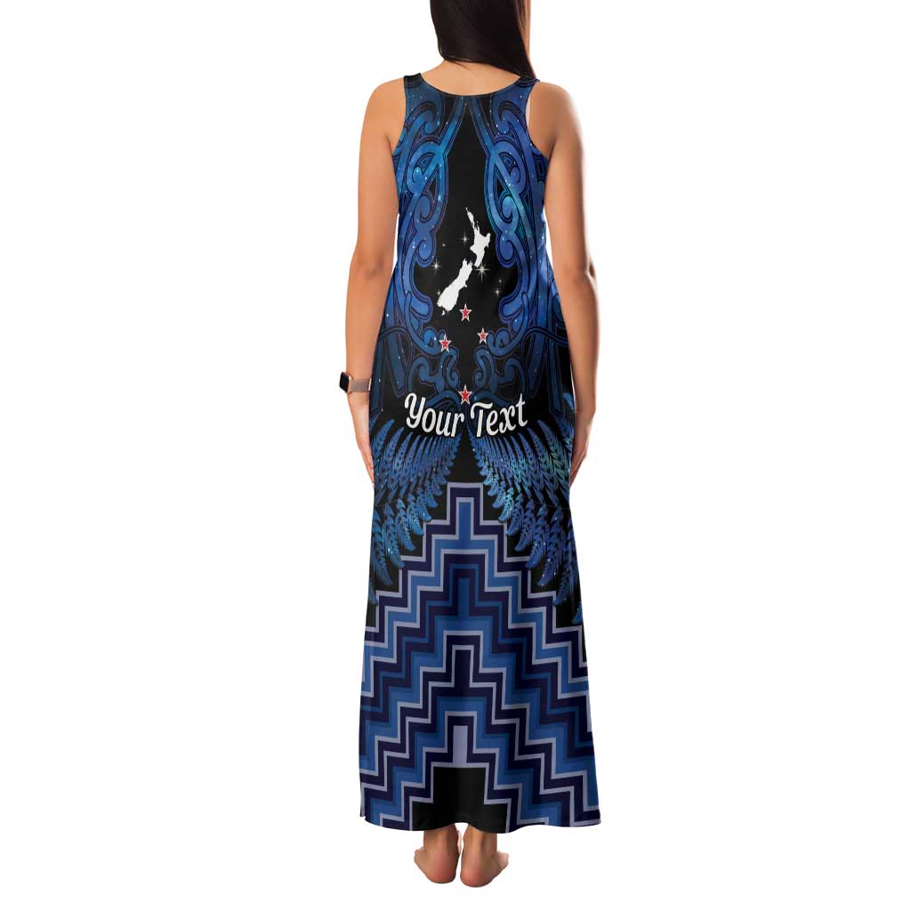 Personalised Aotearoa Matariki Family Matching Tank Maxi Dress and Hawaiian Shirt Blue Fern Maori Poutama