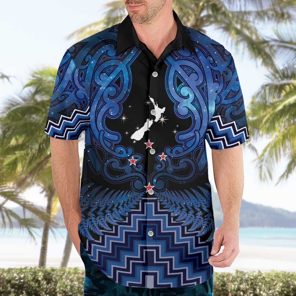 Personalised Aotearoa Matariki Hawaiian Shirt Blue Fern Maori Poutama