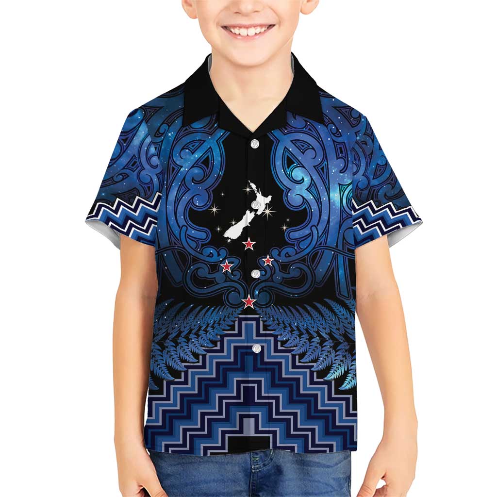 Personalised Aotearoa Matariki Hawaiian Shirt Blue Fern Maori Poutama