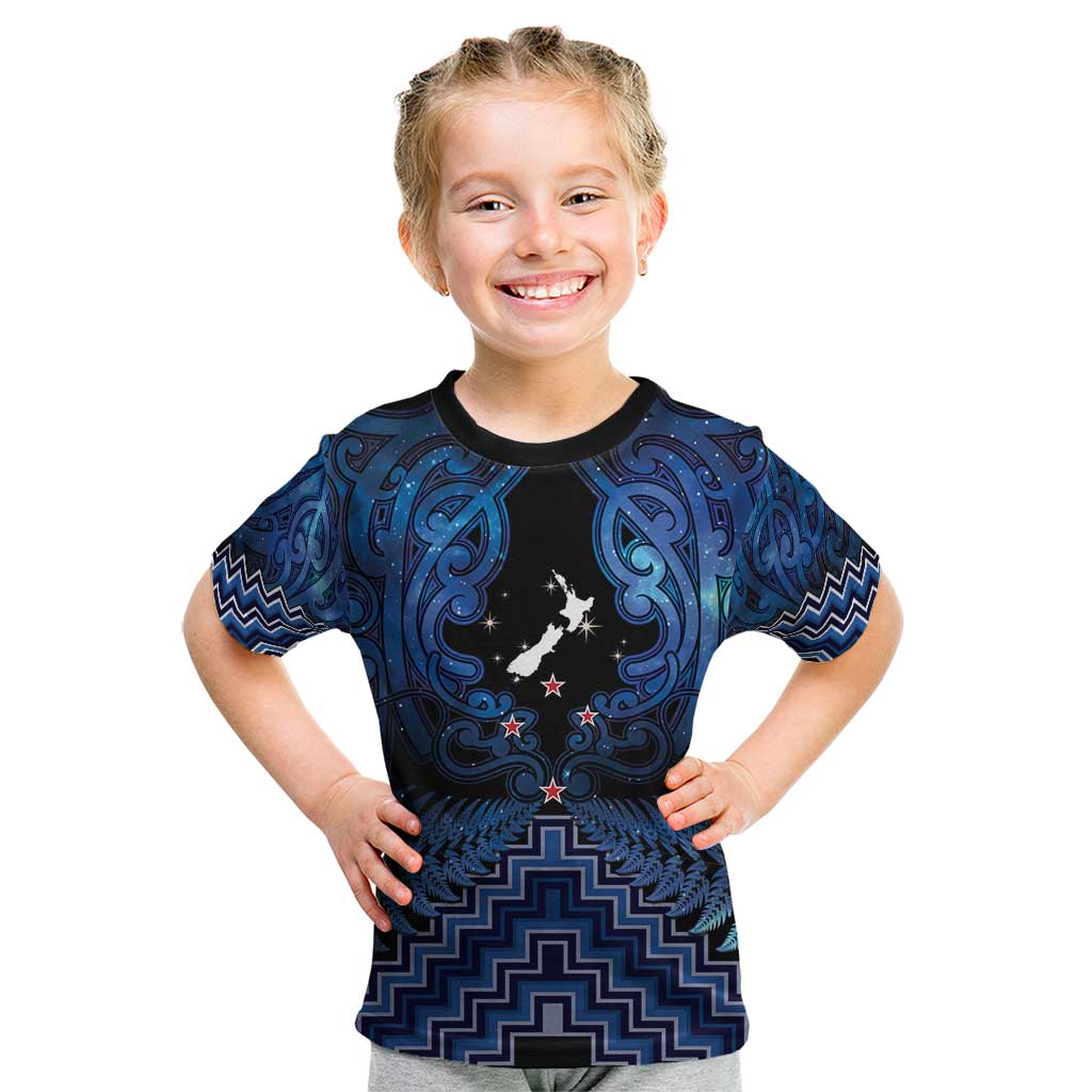 Personalised Aotearoa Matariki Kid T Shirt Blue Fern Maori Poutama LT01 Blue - Polynesian Pride