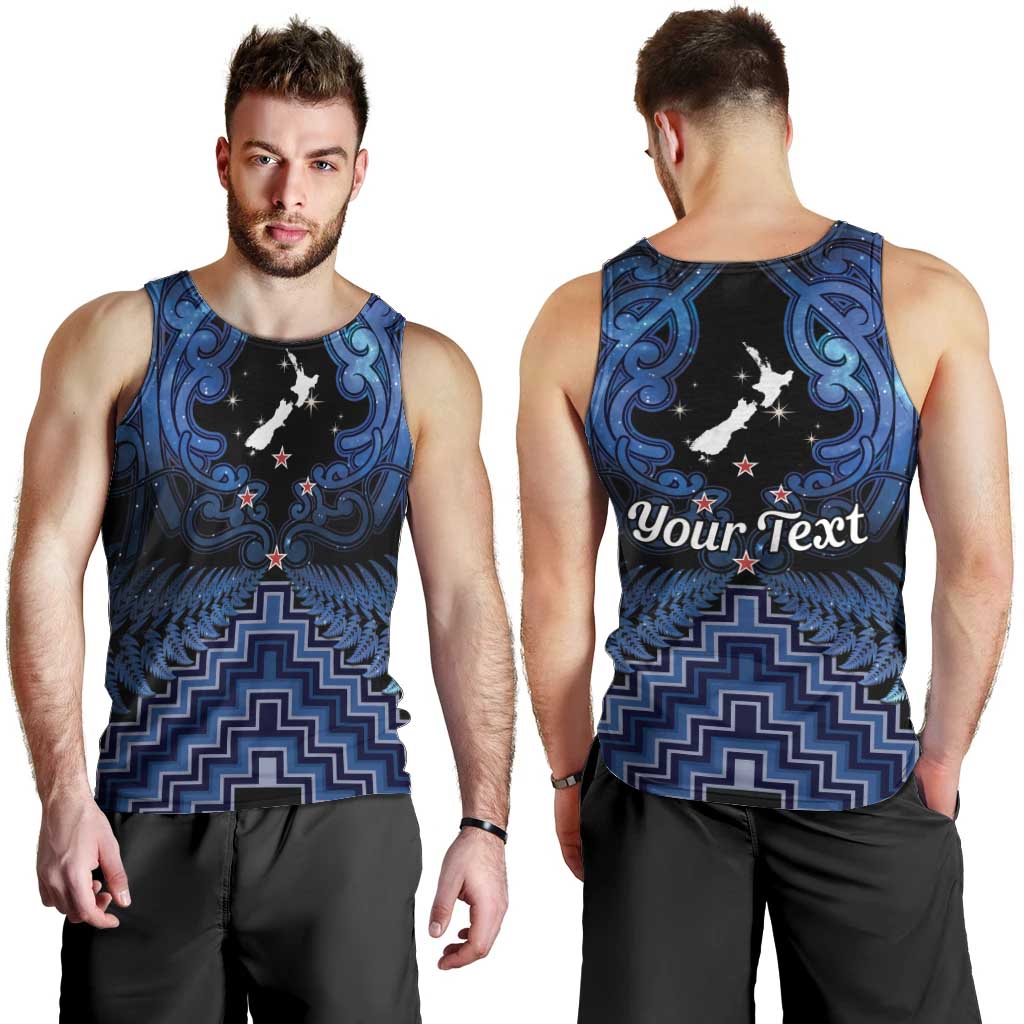 Personalised Aotearoa Matariki Men Tank Top Blue Fern Maori Poutama