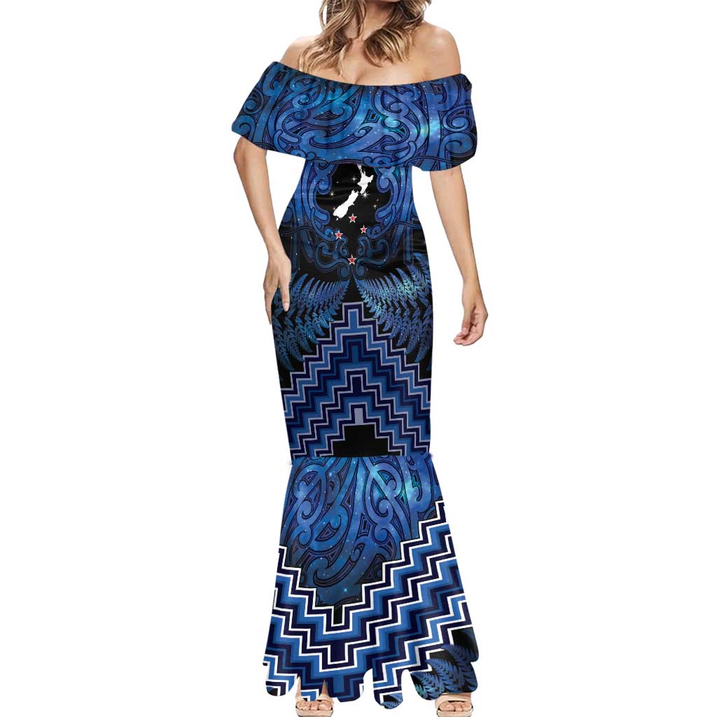Personalised Aotearoa Matariki Mermaid Dress Blue Fern Maori Poutama