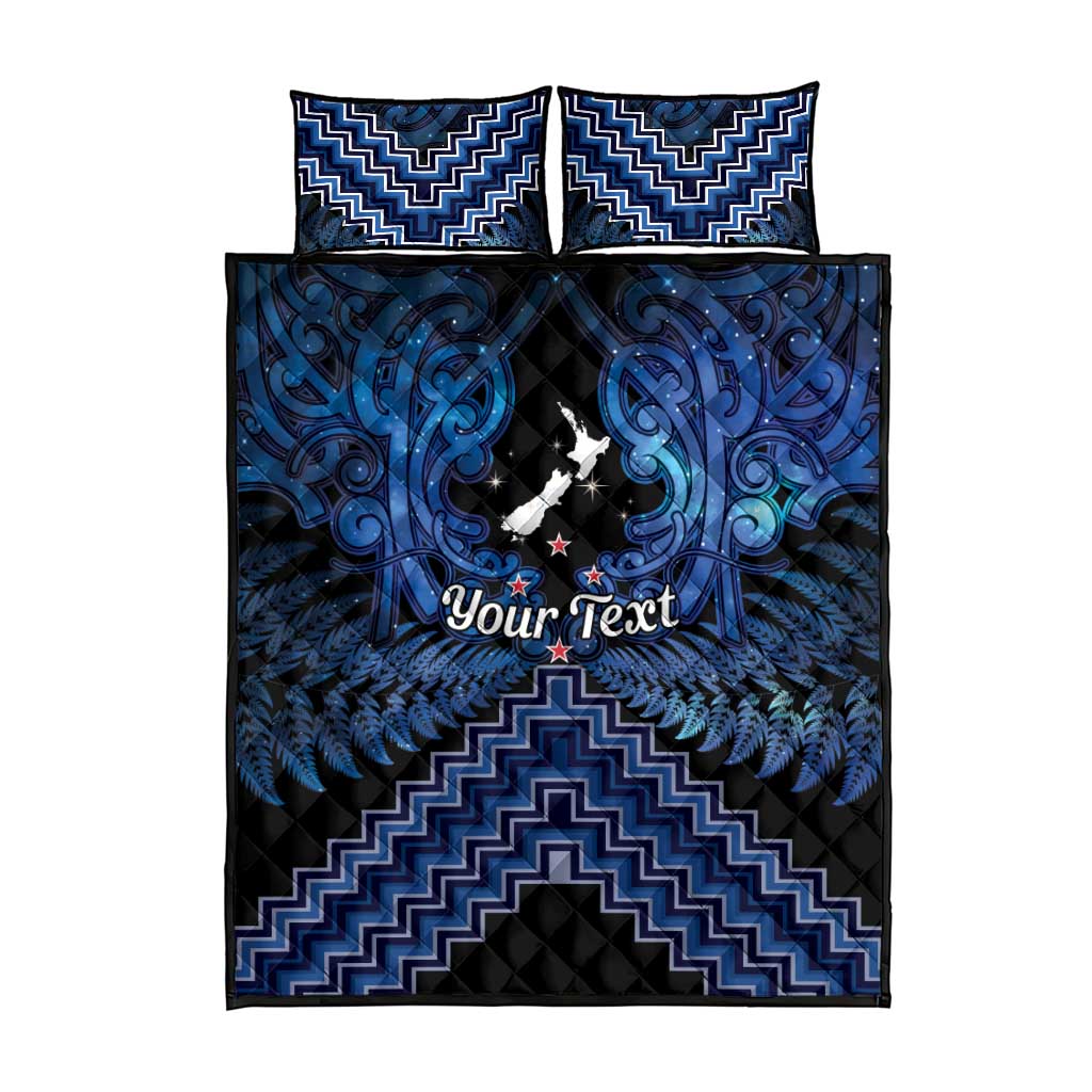 Personalised Aotearoa Matariki Quilt Bed Set Blue Fern Maori Poutama