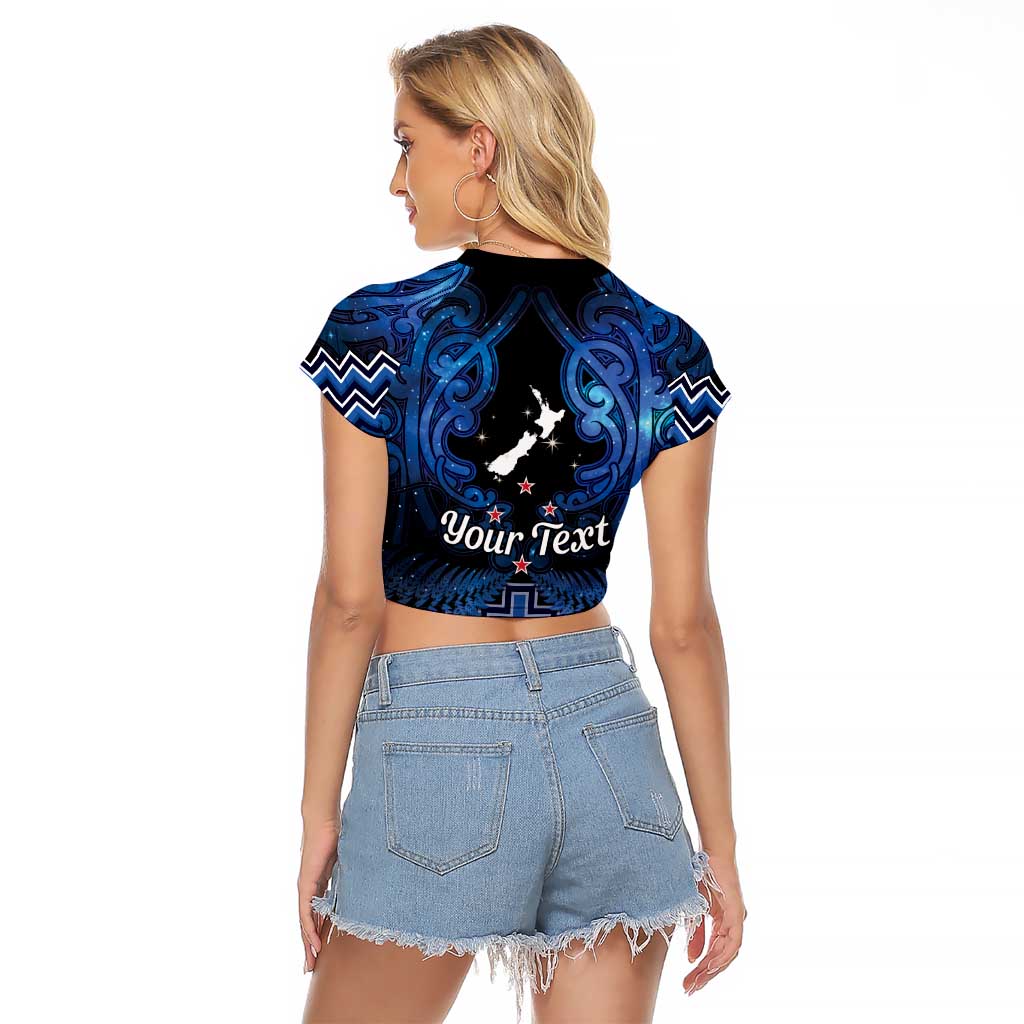 Personalised Aotearoa Matariki Raglan Cropped T Shirt Blue Fern Maori Poutama LT01 - Polynesian Pride
