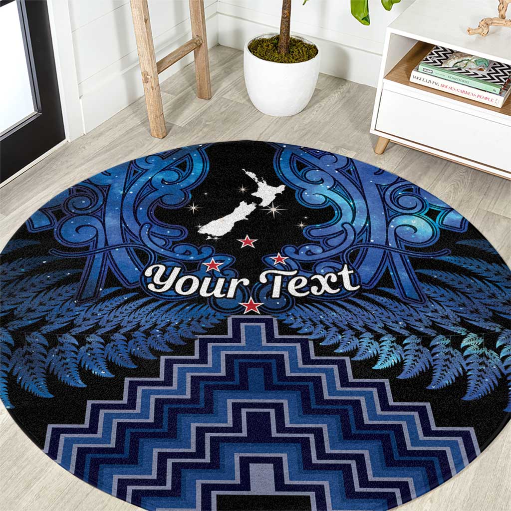Personalised Aotearoa Matariki Round Carpet Blue Fern Maori Poutama