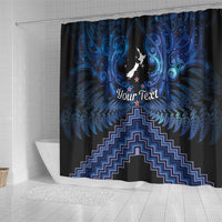 Personalised Aotearoa Matariki Shower Curtain Blue Fern Maori Poutama