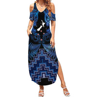 Personalised Aotearoa Matariki Summer Maxi Dress Blue Fern Maori Poutama