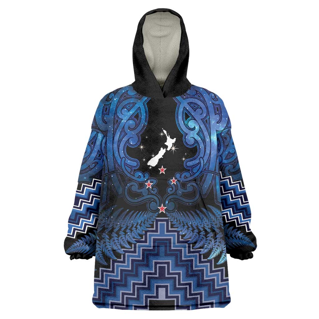 Personalised Aotearoa Matariki Wearable Blanket Hoodie Blue Fern Maori Poutama