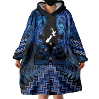 Personalised Aotearoa Matariki Wearable Blanket Hoodie Blue Fern Maori Poutama