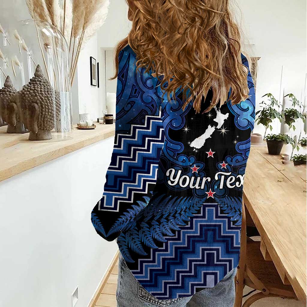 Personalised Aotearoa Matariki Women Casual Shirt Blue Fern Maori Poutama