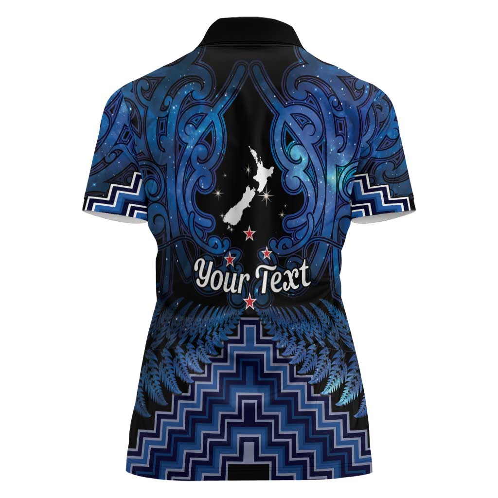 Personalised Aotearoa Matariki Women Polo Shirt Blue Fern Maori Poutama