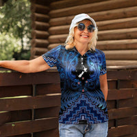 Personalised Aotearoa Matariki Women Polo Shirt Blue Fern Maori Poutama