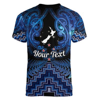 Personalised Aotearoa Matariki Women V-Neck T-Shirt Blue Fern Maori Poutama LT01 - Polynesian Pride