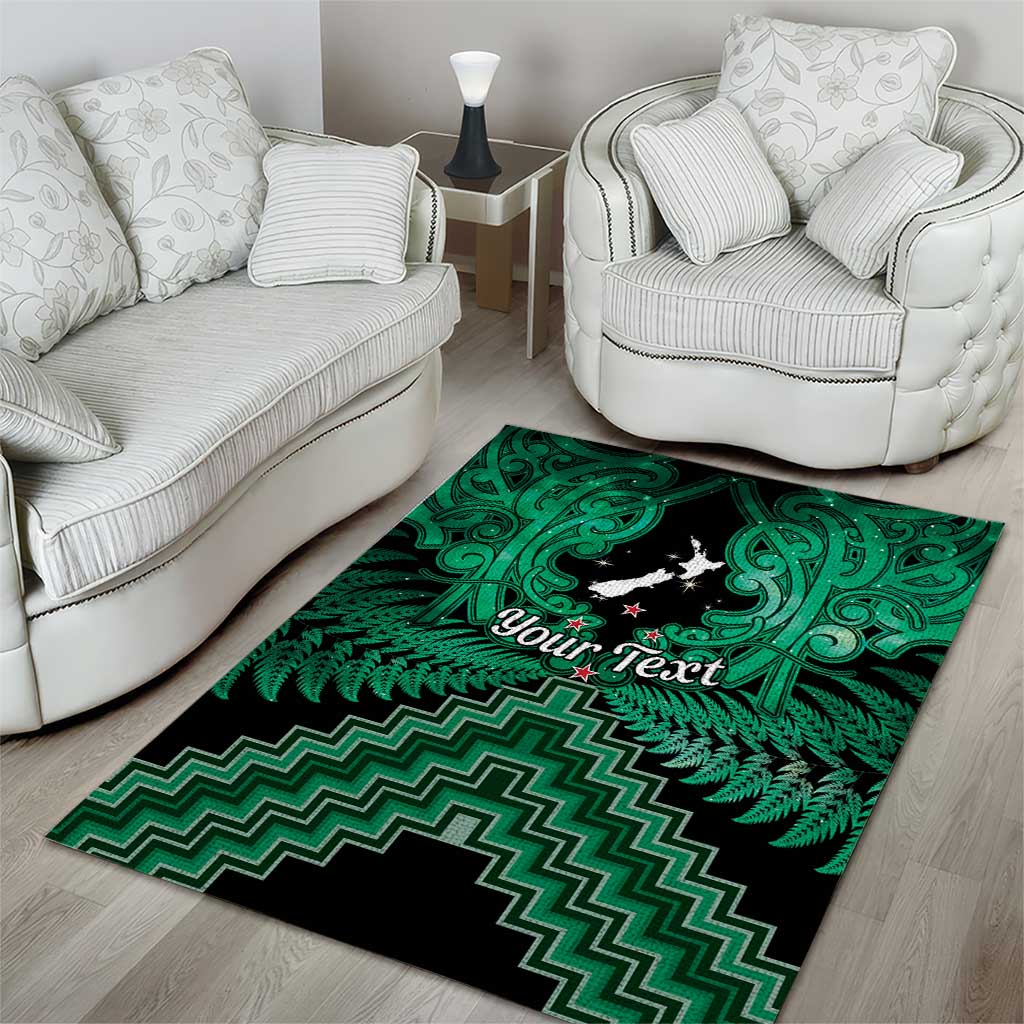 Personalised Aotearoa Matariki Area Rug Green Fern Maori Poutama