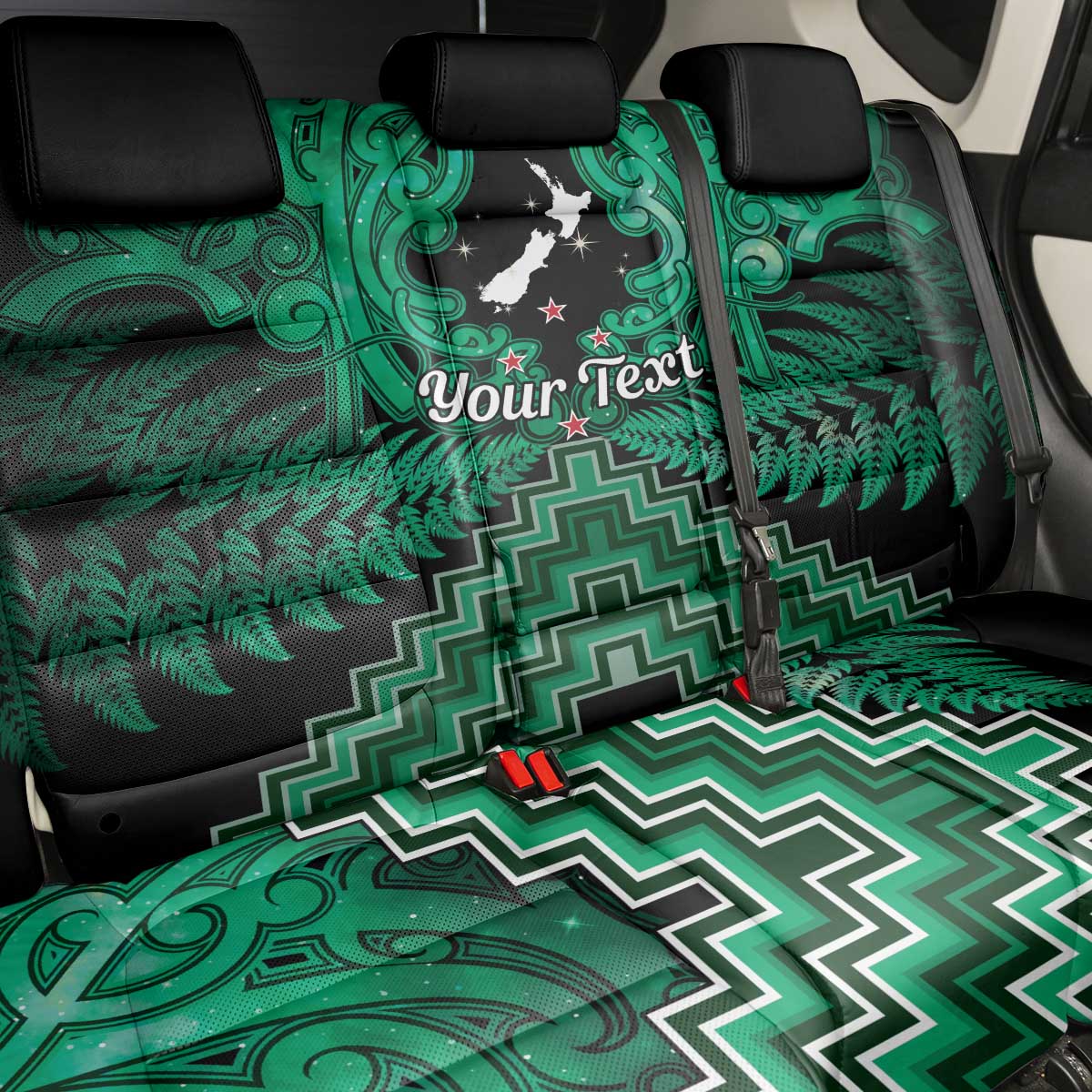Personalised Aotearoa Matariki Back Car Seat Cover Green Fern Maori Poutama