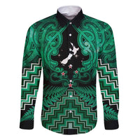 Personalised Aotearoa Matariki Family Matching Long Sleeve Bodycon Dress and Hawaiian Shirt Green Fern Maori Poutama